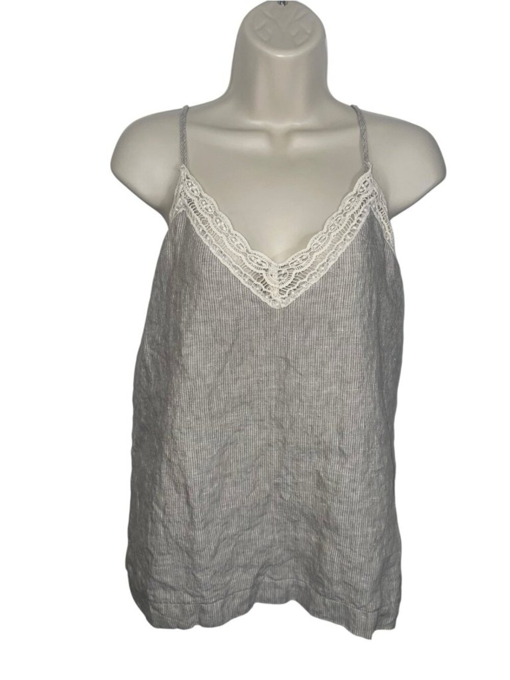 GOLD HAWK Women's Size Small Linen Tank Top with Crochet Accents